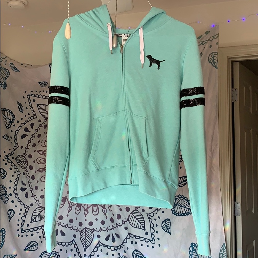 Turquoise jacket with hood